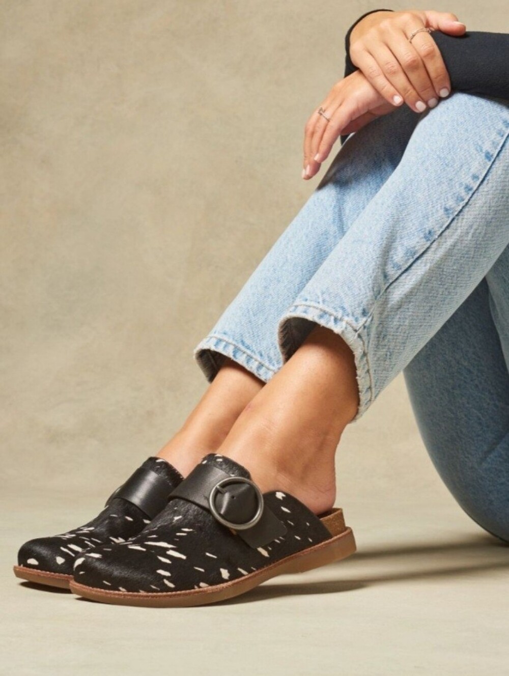 Sofft Clog Mules 10 Black Cow Hair Leather Billie Loafers Animal Print New $121